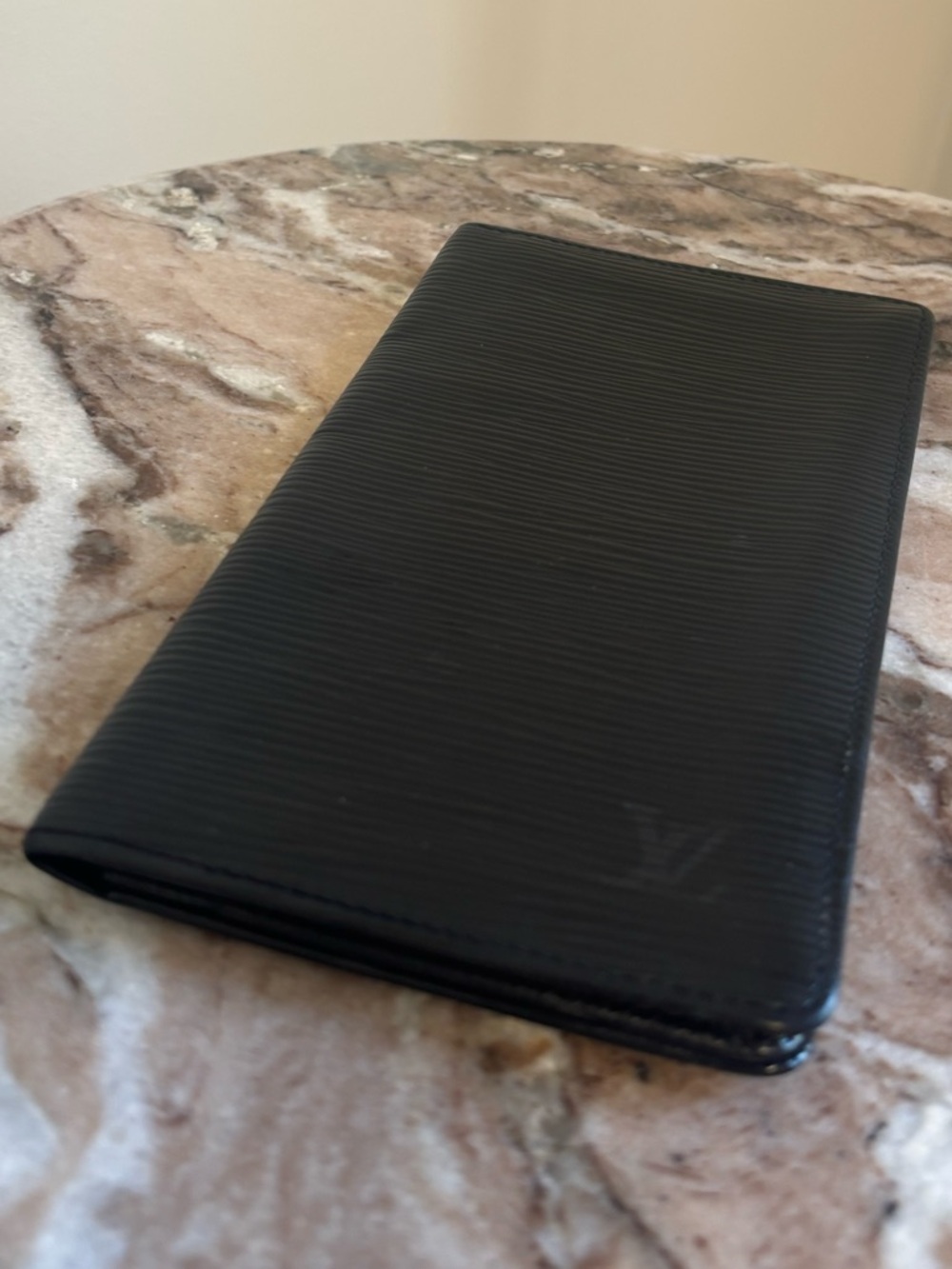 Louis Vuitton Black Epi Long Wallet Checkbook Red Stamp LV Leather Wallet